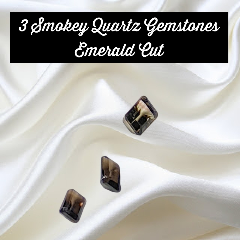 Smokey Quartz Gemstones. Emerald Cut (3 pieces). - Picture 3 of 8